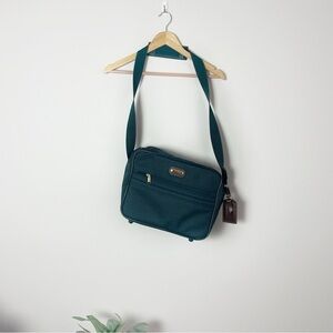 [Jaguar] Vintage Retro Green Shoulder Travel Bag with Gold Accents